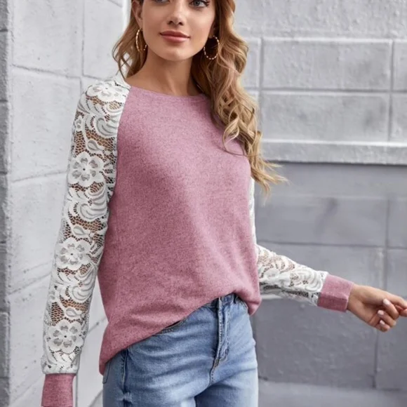 Floral Lace Sheer Sleeve Top - Picture 7 of 15